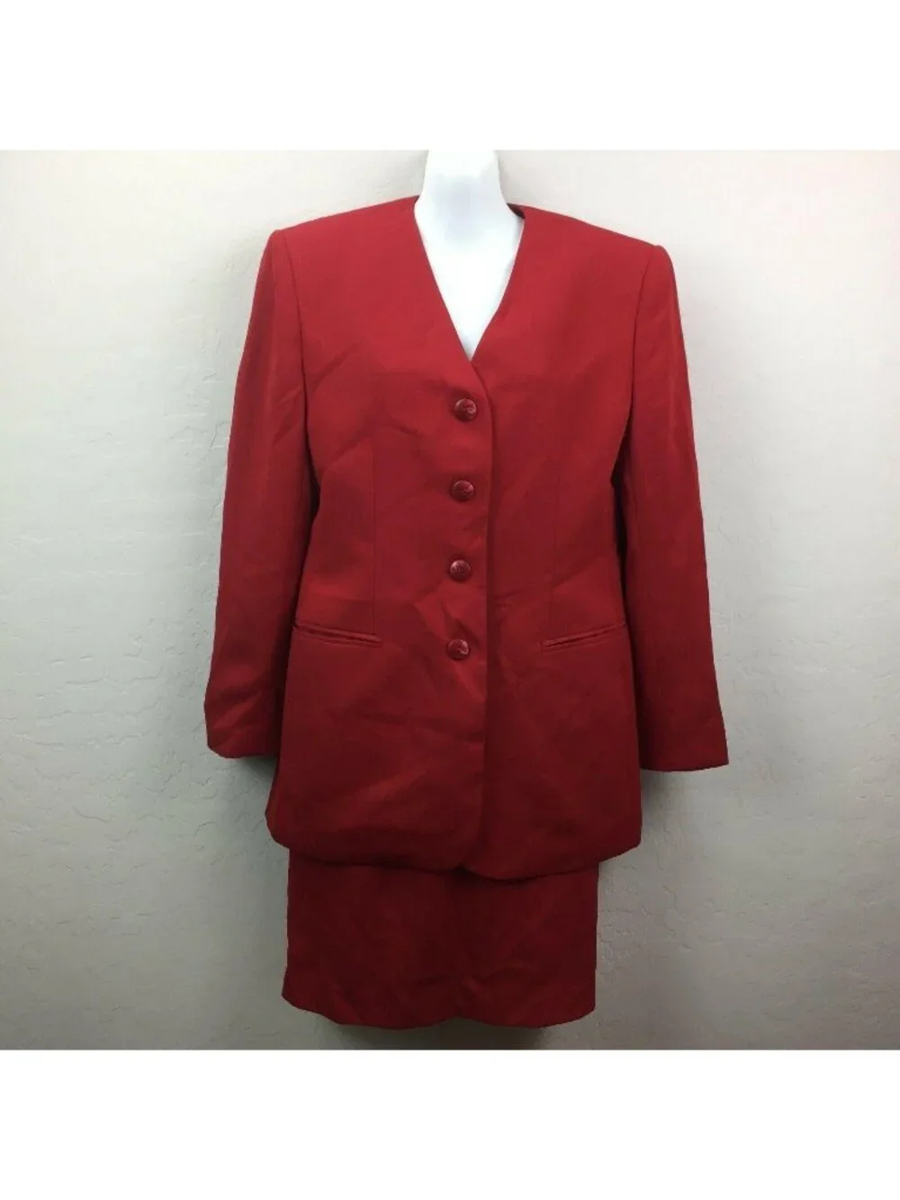 Jones New York Womens Red Suit Skirt Jacket Coat Set Office Wear 8 10